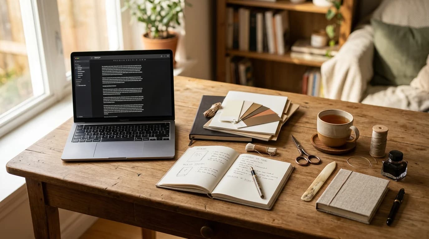 노트북과 노트가 있는 작업 공간